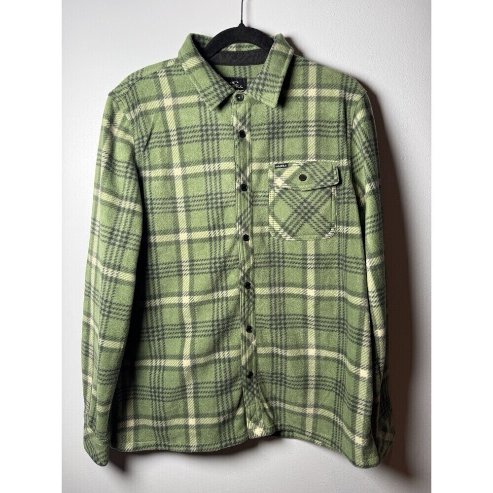 O'neill Men's Super Fleece Icecap Flannel Snap Button Long Sleeve Plaid Green SM
